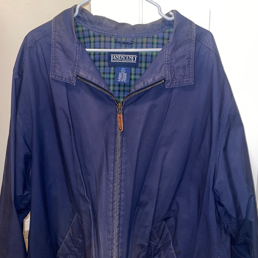 Lands' End Deep Blue Jacket with Plaid Lining